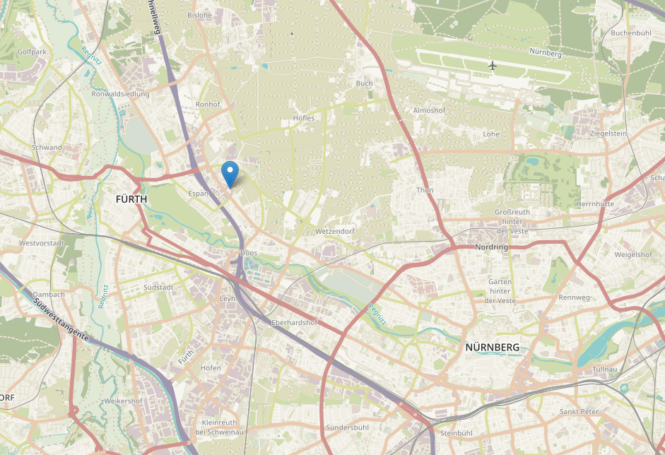 Karte mit Standort des Hotels in Fürth bei Nürnberg